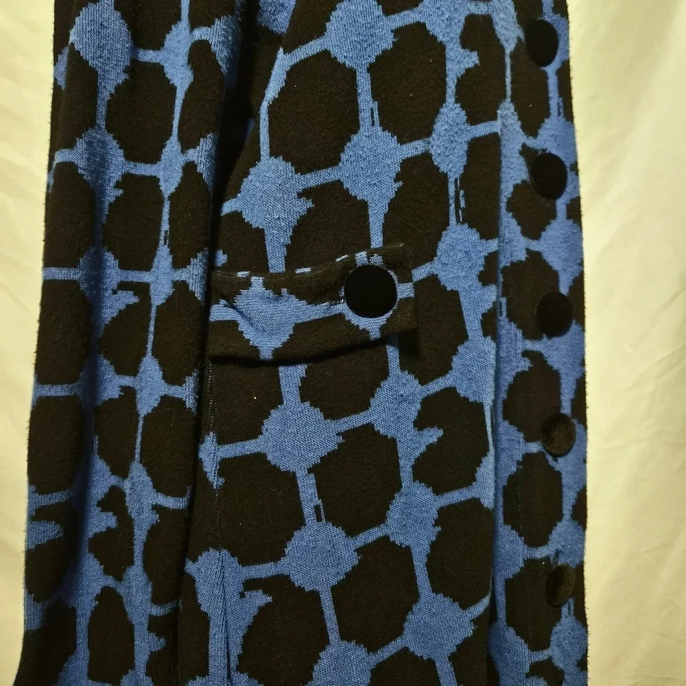 Michael Simon RARE Vintage Geometric Blue Faux Fur Collared Cardigan Sweater L